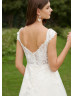 Ivory Lace Tulle V Back Affordable Wedding Dress